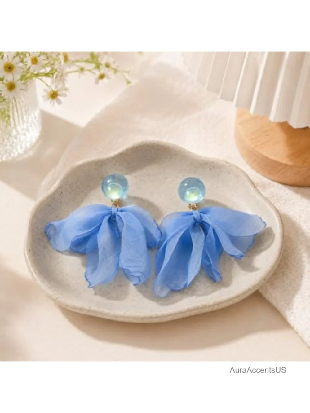 Floral Clip On Earrings Women Fabric Petal Dangle Non Pierced Jewelry Gift